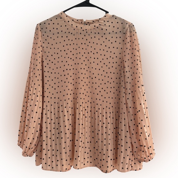 Adrianna Papell Tops - Adrianna Papell Polka Dot Pleated Blouse | Size L